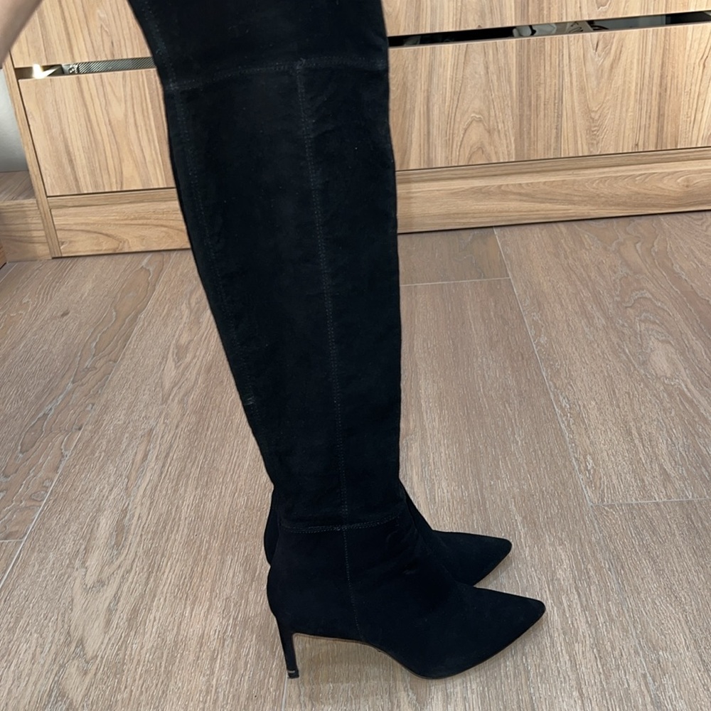 Massimo Dutti black suede over the knee high boot - Picture 13 of 17